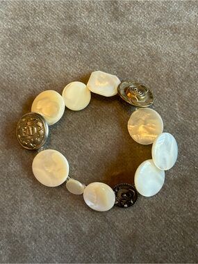 Vintage Mother-of-Pearl & Antique Silver Buttons Stretch Bracelet handmade by me